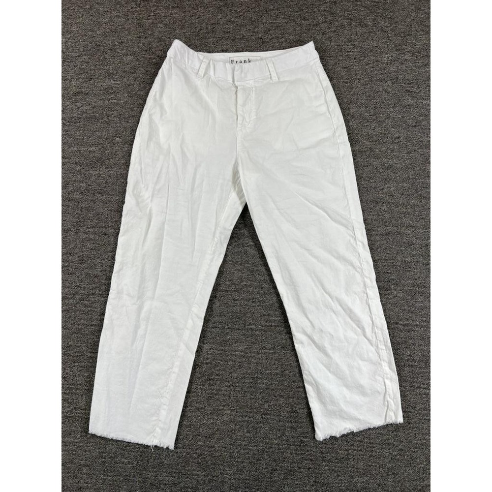 Frank‎ & Eileen Pants Womens 4 White Kinsale Cropped Relaxed Twill Raw Hem USA